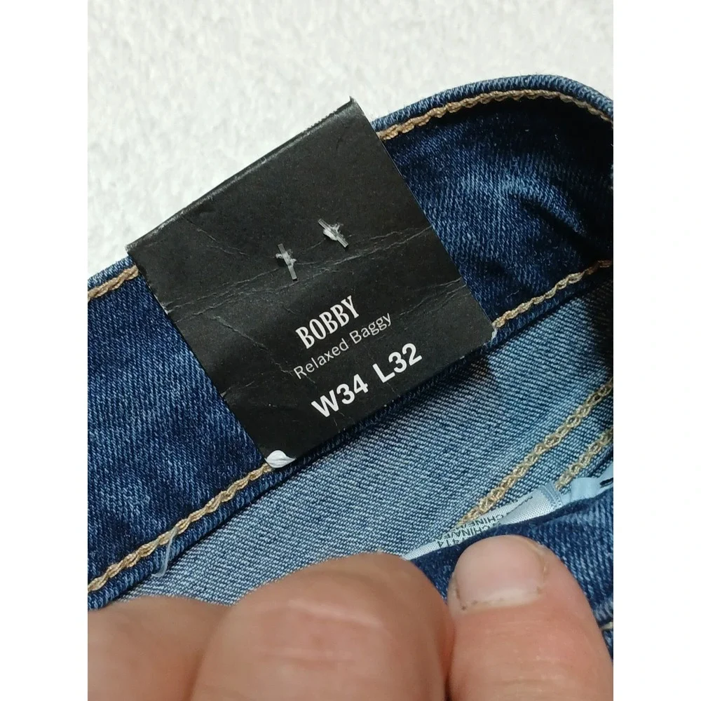 True Religion Bobby Applique Relaxed Baggy Jeans Mens W34 L32 Medium Blaze NWT
